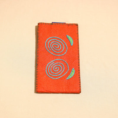 Orange Handcrafted Embroidered Felt Mobile Pouch 