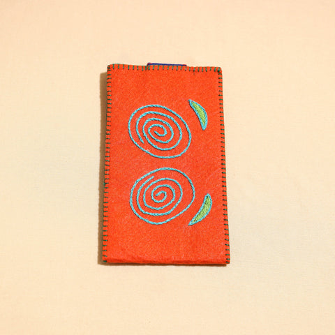 Orange Handcrafted Embroidered Felt Mobile Pouch 