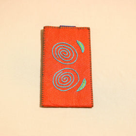 Orange Handcrafted Embroidered Felt Mobile Pouch 