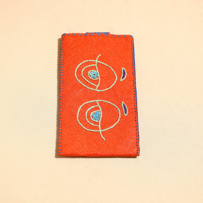 Orange Handcrafted Embroidered Felt Mobile Pouch 