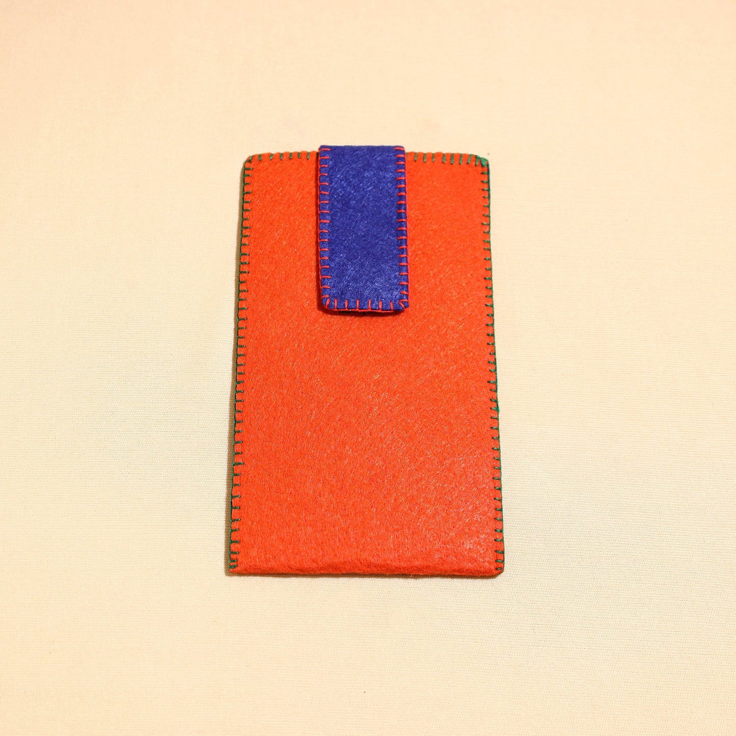 Orange Handcrafted Embroidered Felt Mobile Pouch 