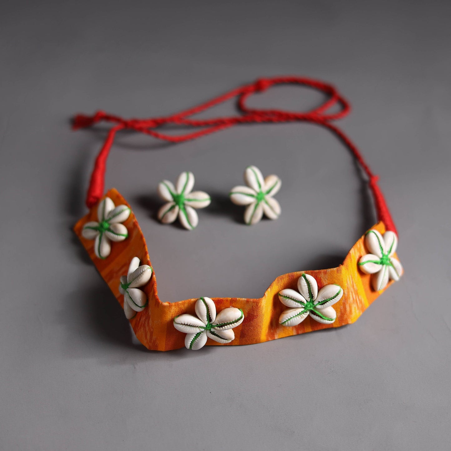 Orange - handcrafted fabart choker necklace set 21