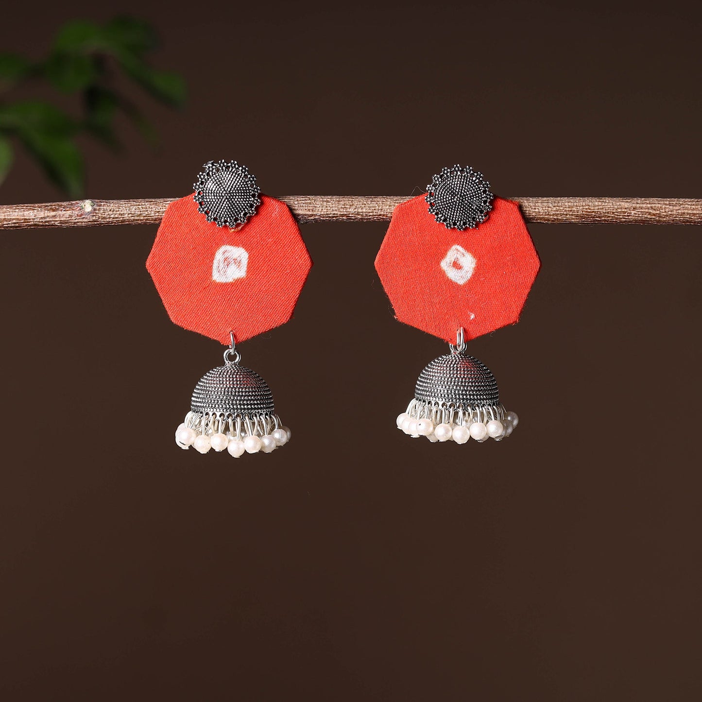 Orange - handcrafted fabart gs jhumki earrings 08