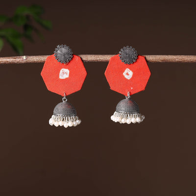 Orange - handcrafted fabart gs jhumki earrings 08