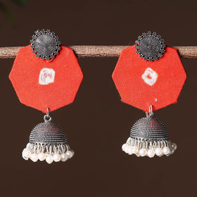Orange - handcrafted fabart gs jhumki earrings 08