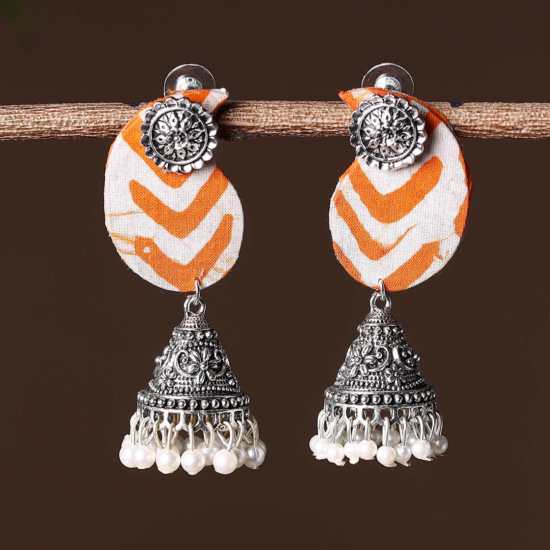 Orange - handcrafted fabart gs jhumki earrings 24