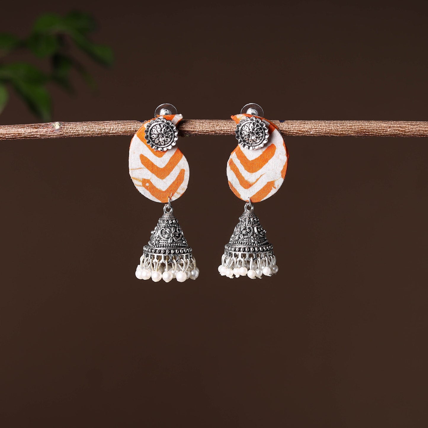 Orange - handcrafted fabart gs jhumki earrings 24