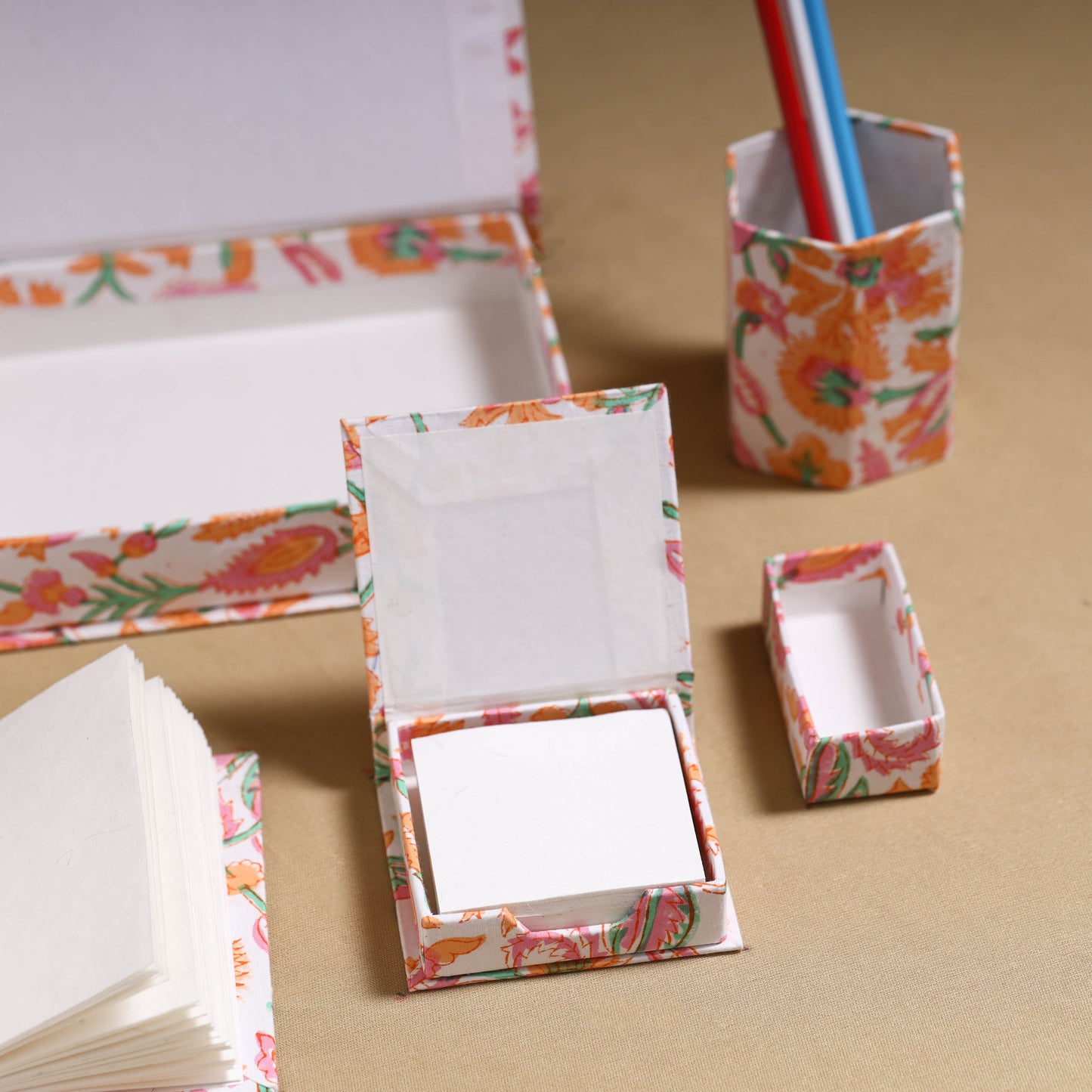 Orange - handcrafted floral organizer stationery kit 61