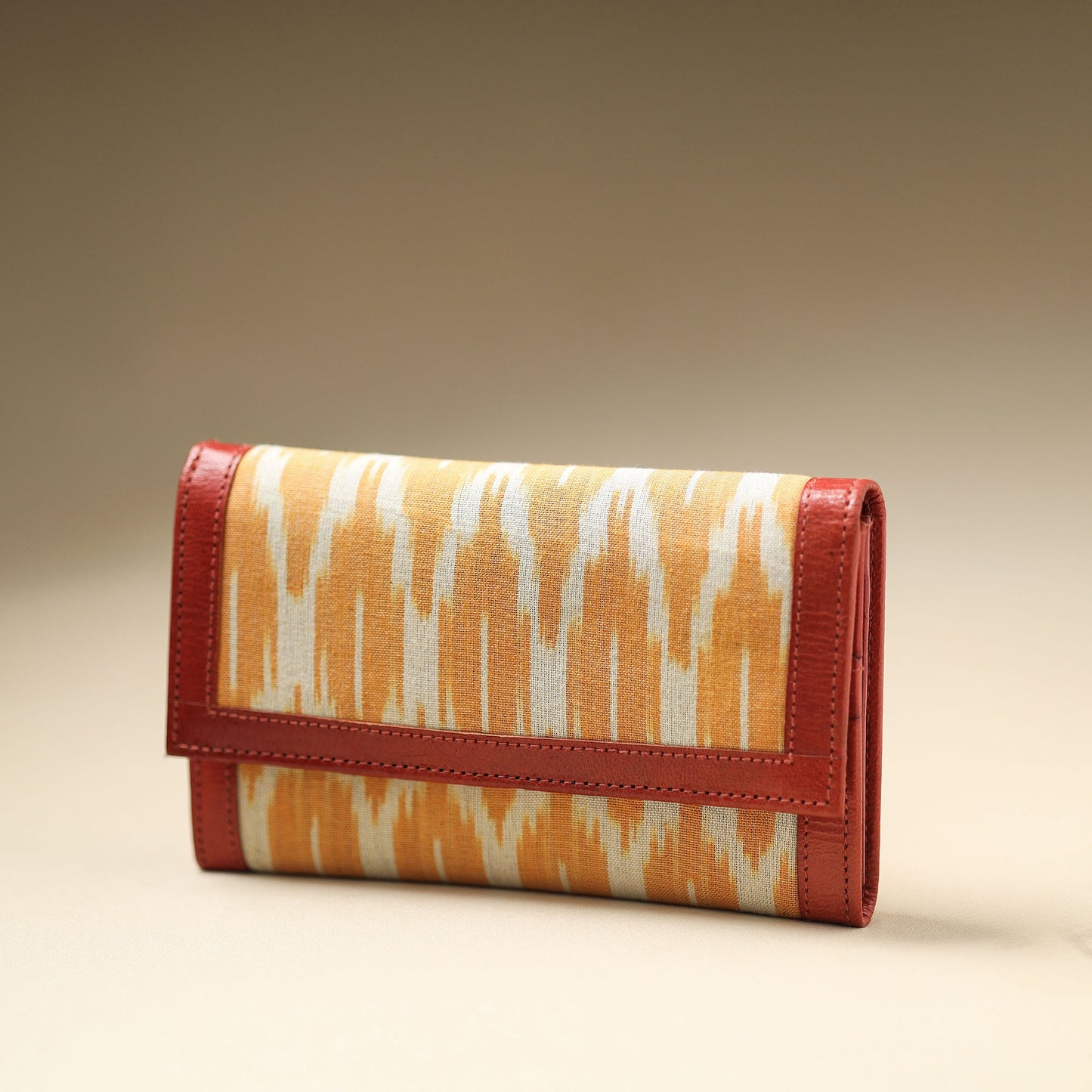 Orange Handcrafted Ikat Weave Leather Wallet