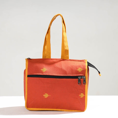 Orange Handcrafted Jacquard Cotton Hand Bag