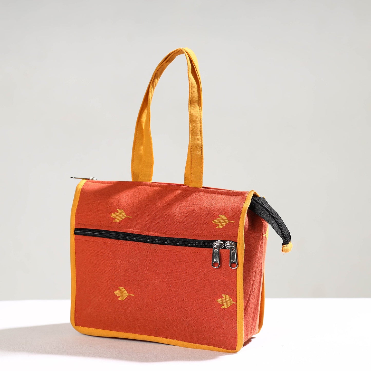 Orange Handcrafted Jacquard Cotton Hand Bag