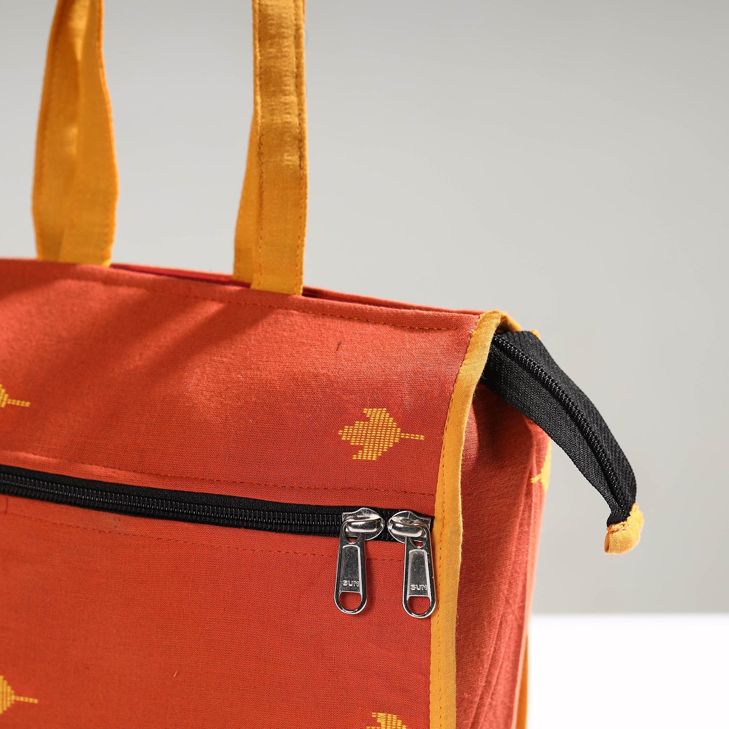 Orange Handcrafted Jacquard Cotton Hand Bag