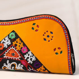 Orange Handcrafted Kutch Embroidery Leather Clutch / Wallet