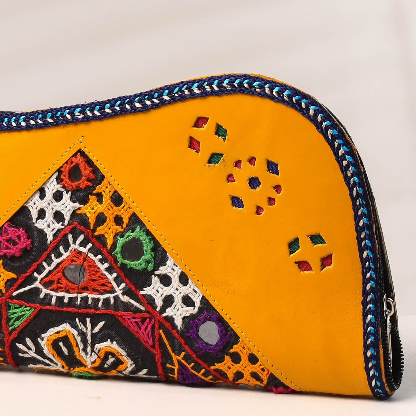 Orange Handcrafted Kutch Embroidery Leather Clutch / Wallet