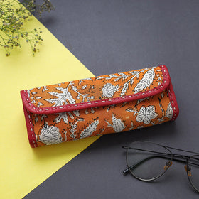 Orange Handcrafted Leather Sanganeri Block Printed Spectacle Case
