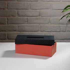 Orange Handcrafted Mashru Silk Fabric Tissue Box 