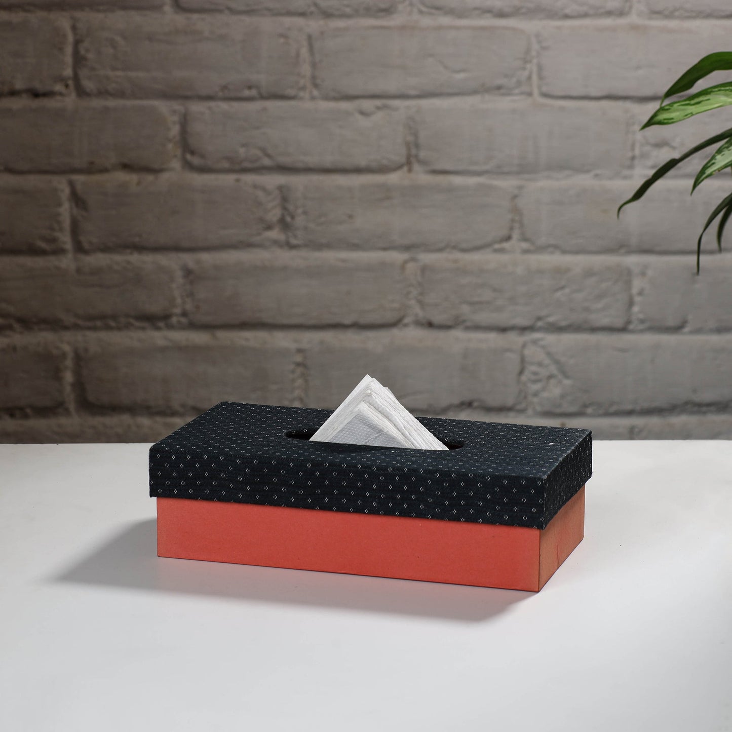 Orange Handcrafted Mashru Silk Fabric Tissue Box 