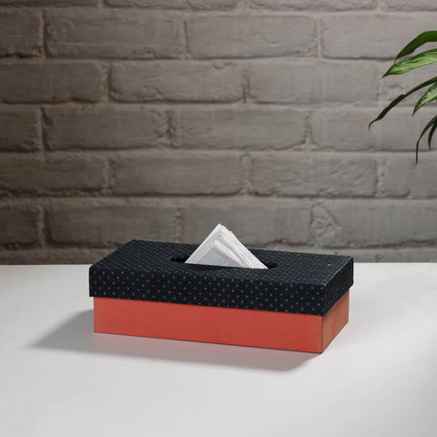 Orange Handcrafted Mashru Silk Fabric Tissue Box 