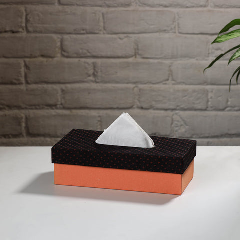 Orange Handcrafted Mashru Silk Fabric Tissue Box 