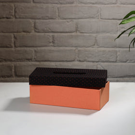 Orange Handcrafted Mashru Silk Fabric Tissue Box 