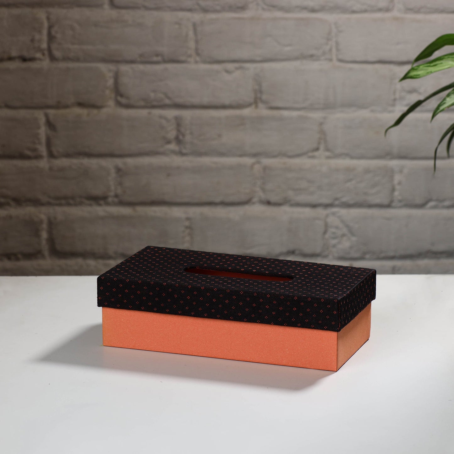 Orange Handcrafted Mashru Silk Fabric Tissue Box 