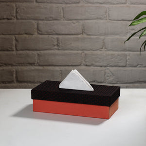 Orange Handcrafted Mashru Silk Fabric Tissue Box 