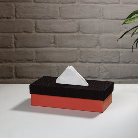 Orange Handcrafted Mashru Silk Fabric Tissue Box 