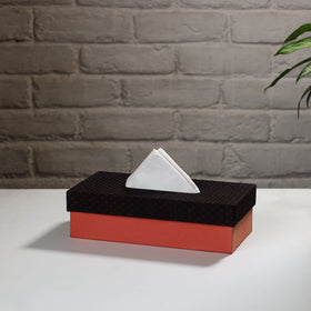 Orange Handcrafted Mashru Silk Fabric Tissue Box 