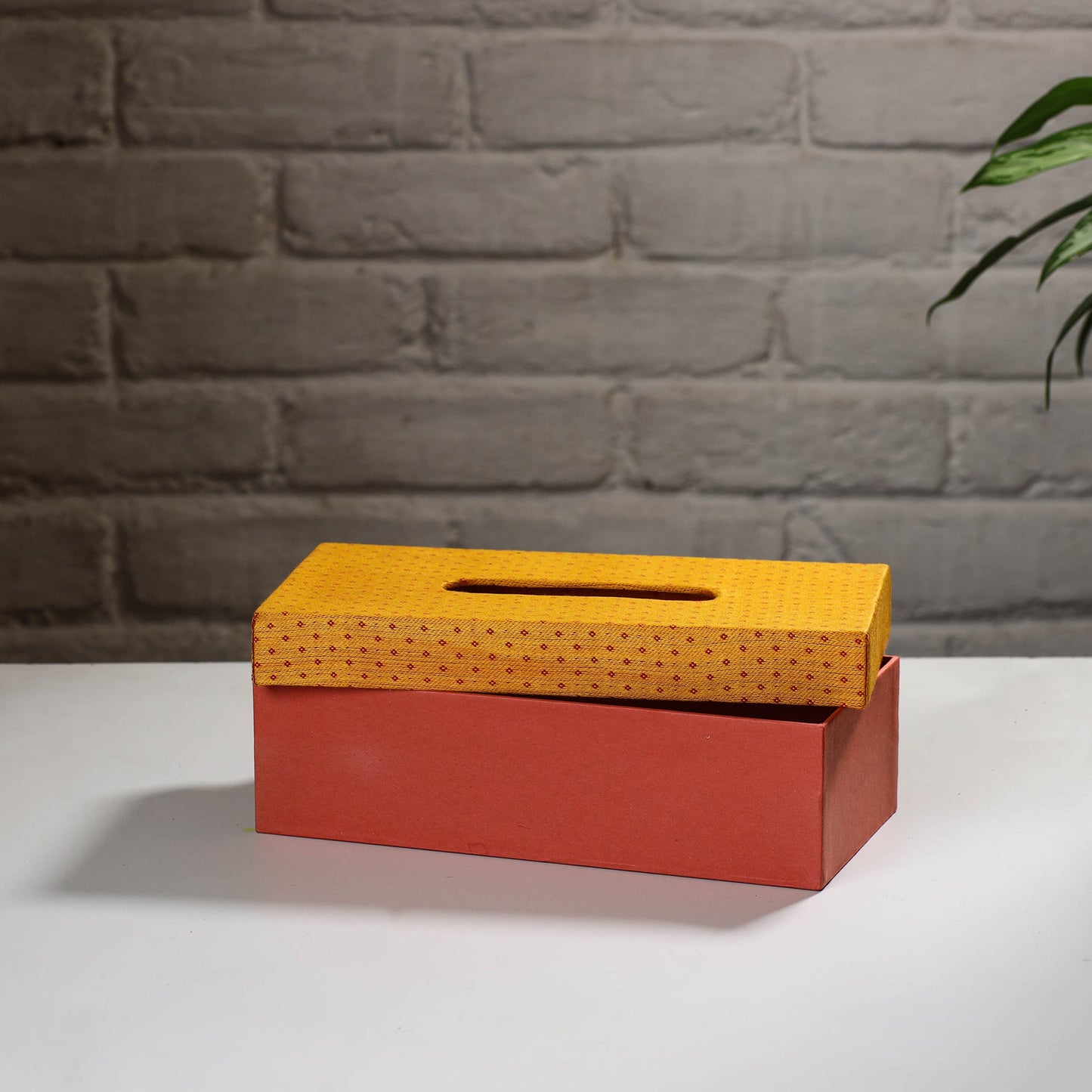 Orange Handcrafted Mashru Silk Fabric Tissue Box 