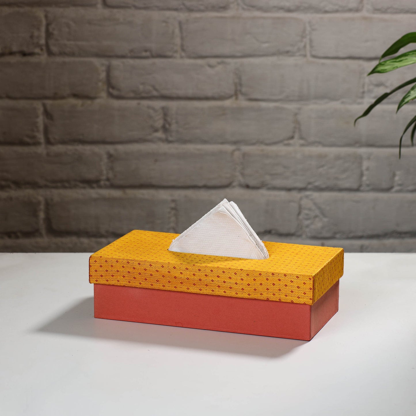 Orange Handcrafted Mashru Silk Fabric Tissue Box 