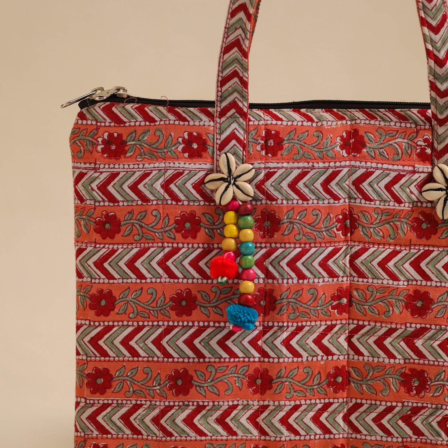 Orange Handcrafted Quilted Cotton Hand Bag