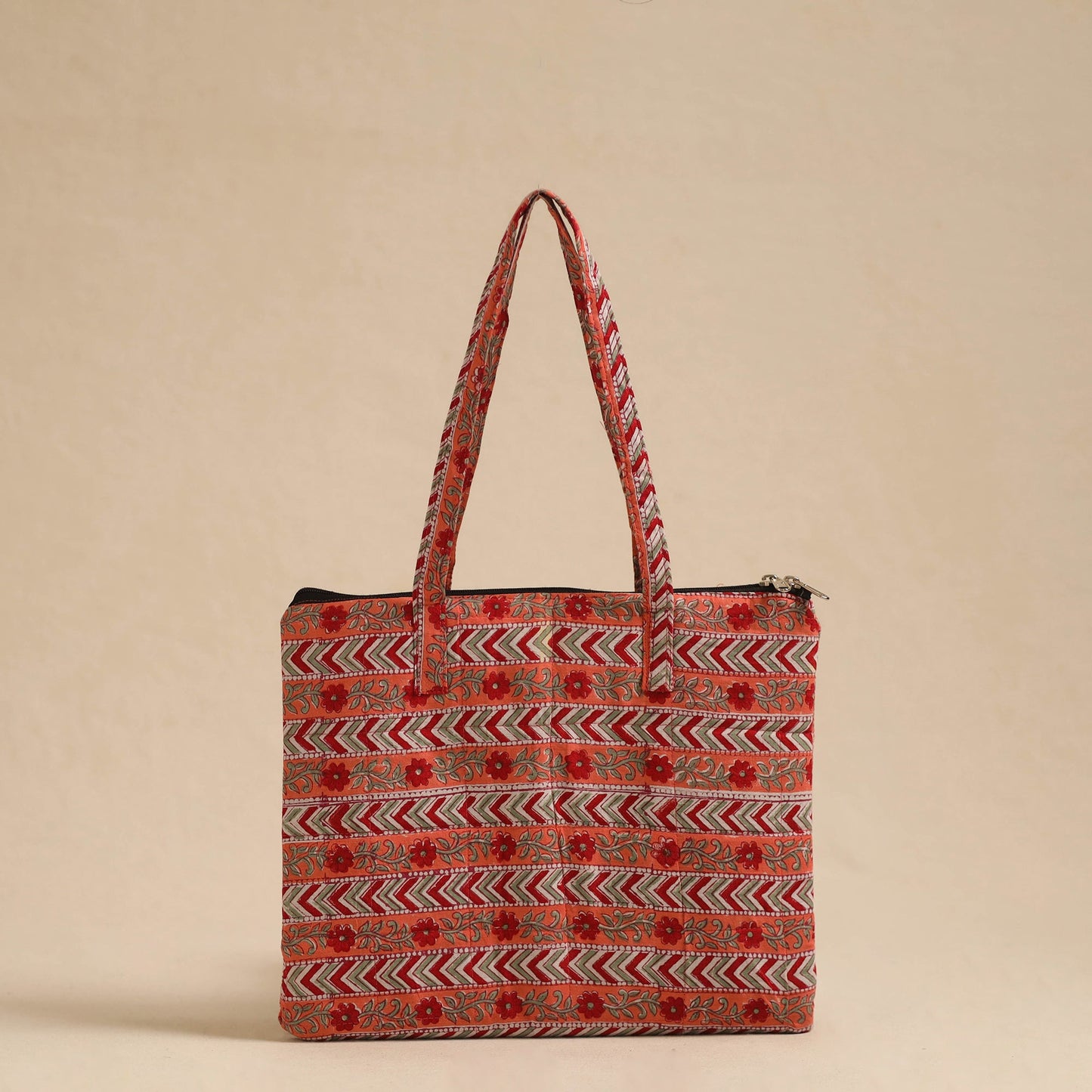 Orange Handcrafted Quilted Cotton Hand Bag