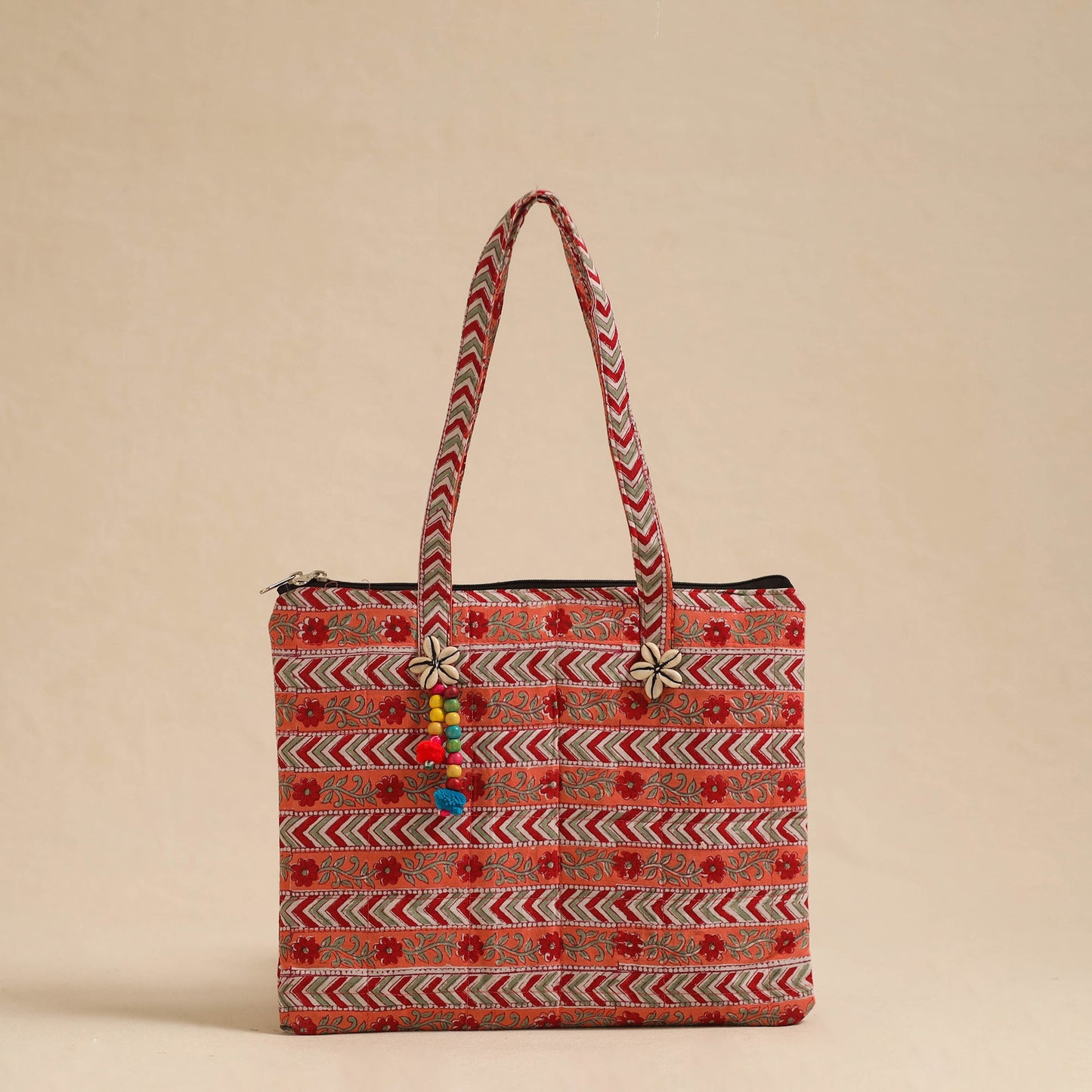 Orange Handcrafted Quilted Cotton Hand Bag