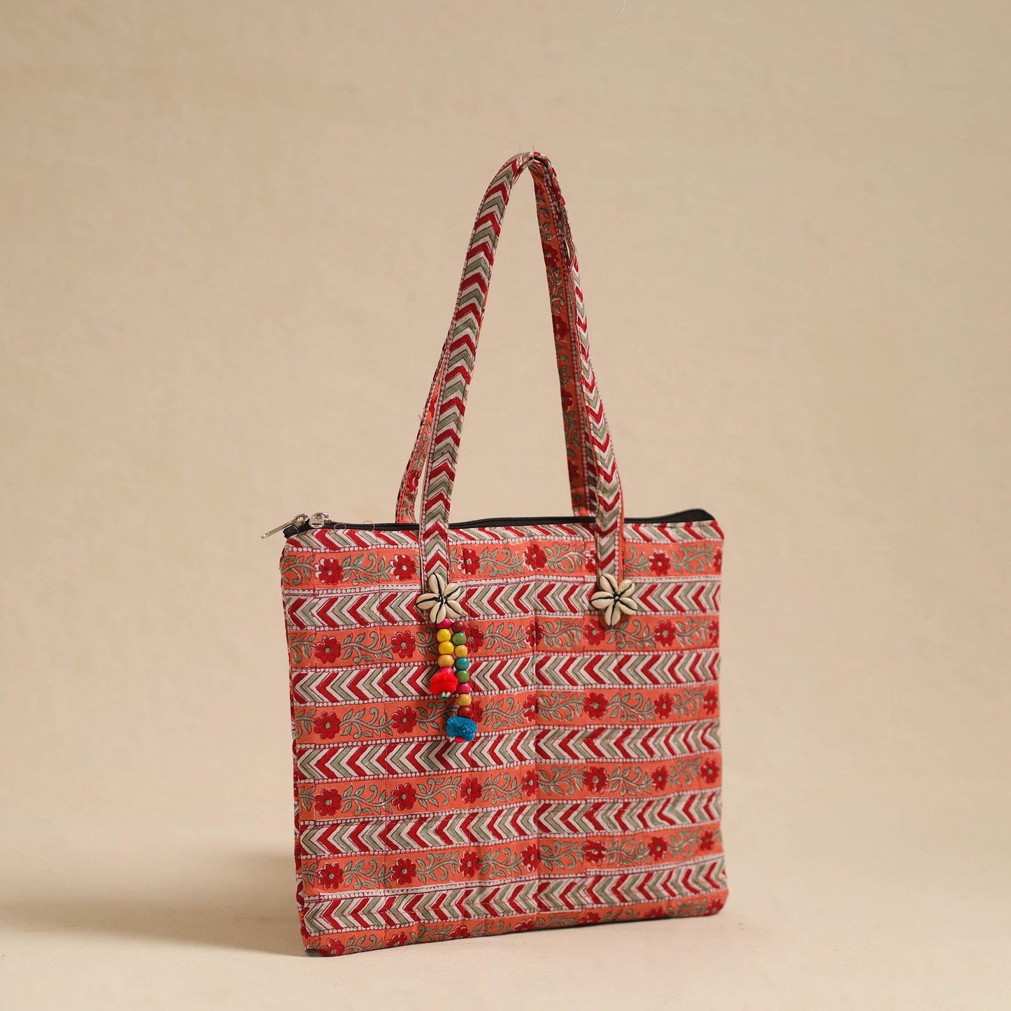 Orange Handcrafted Quilted Cotton Hand Bag