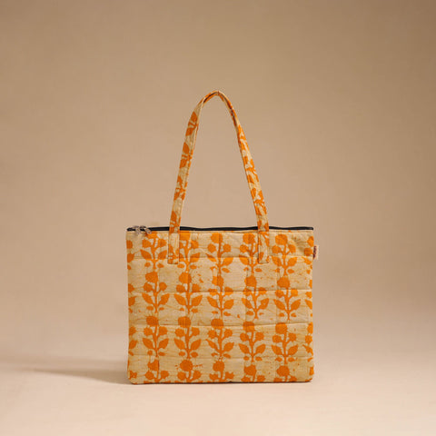 Orange - handcrafted quilted cotton handbag 10