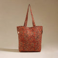 Handcrafted quilted kalamkari block printed fabric tote bag