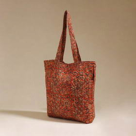 Handcrafted quilted kalamkari block printed fabric tote bag