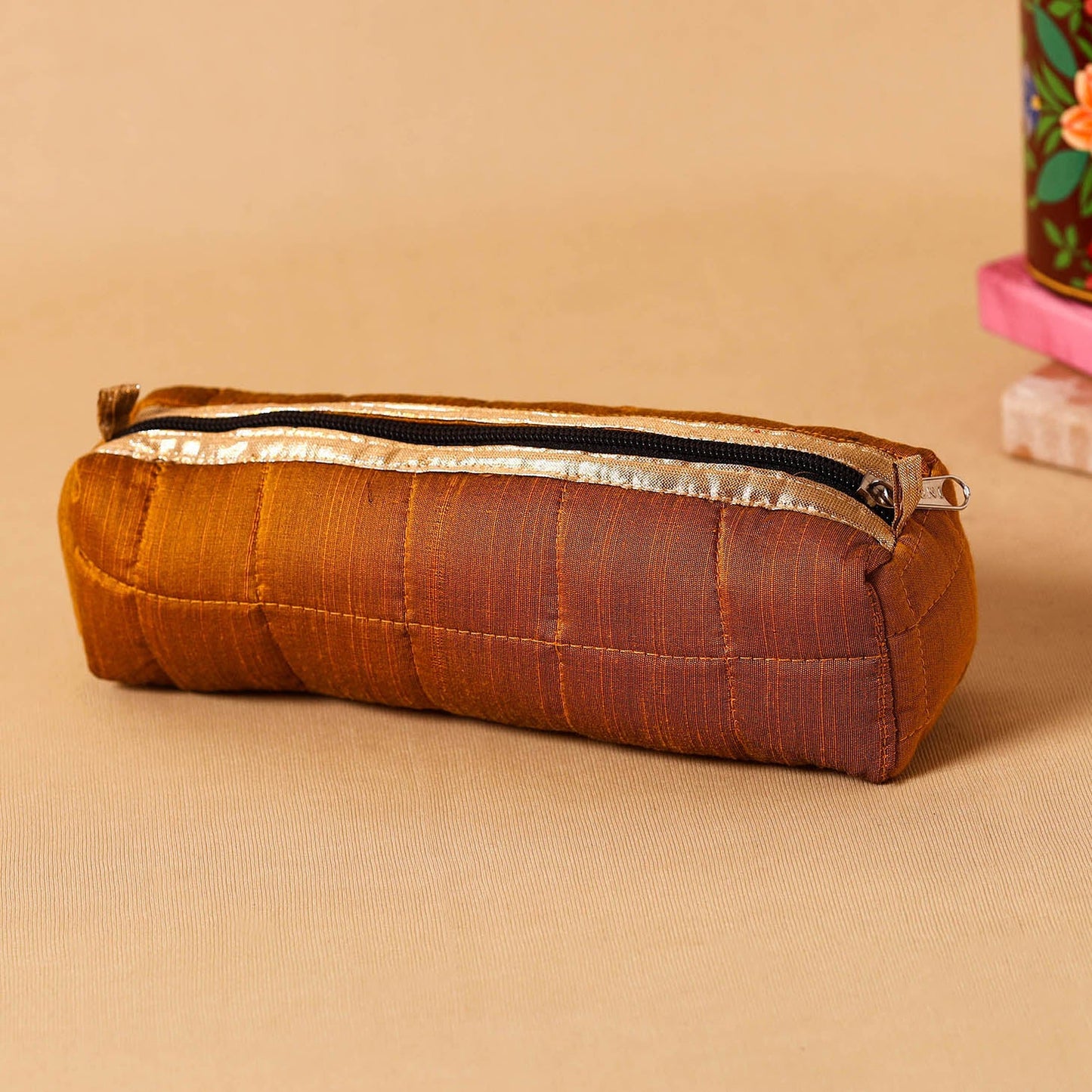Orange - handcrafted quilted pencil pouch 64