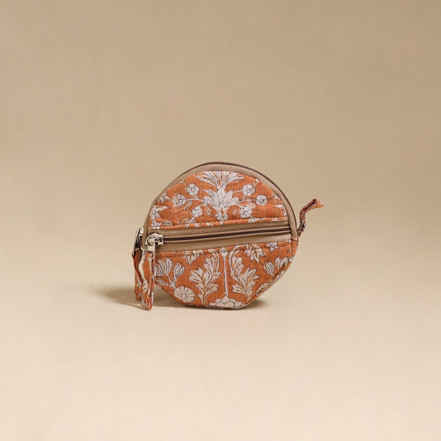 Orange - handcrafted quilted sanganeri block printed fabric