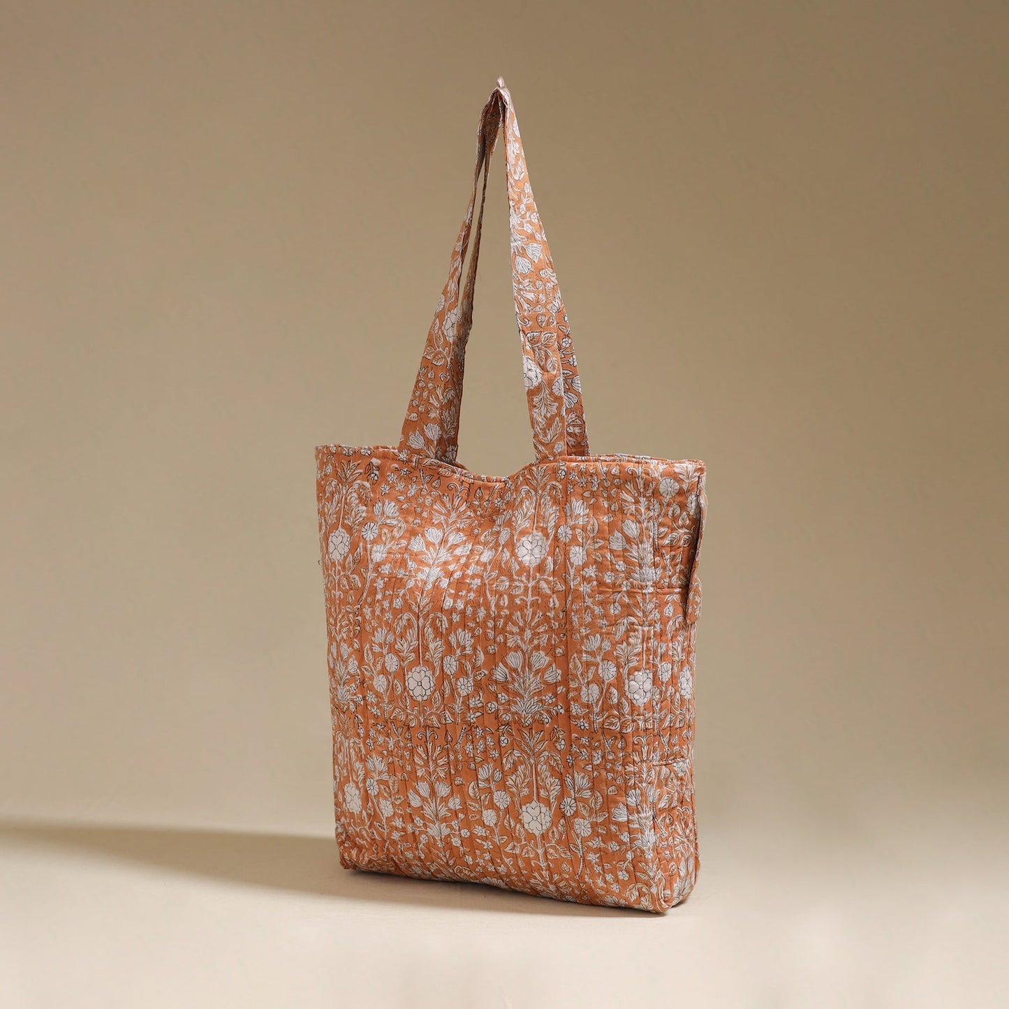 Handcrafted quilted sanganeri block printed fabric tote bag