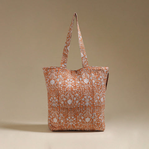 Handcrafted quilted sanganeri block printed fabric tote bag