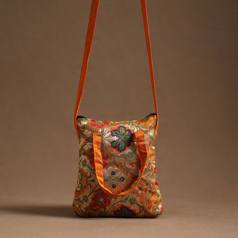 Orange - handcrafted quilted silk sling bag 16