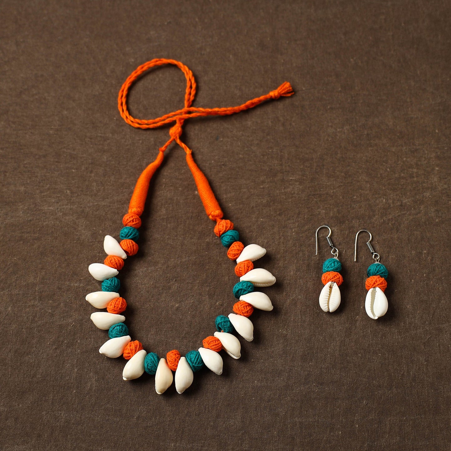 Orange - handcrafted shell & thread work necklace set 21