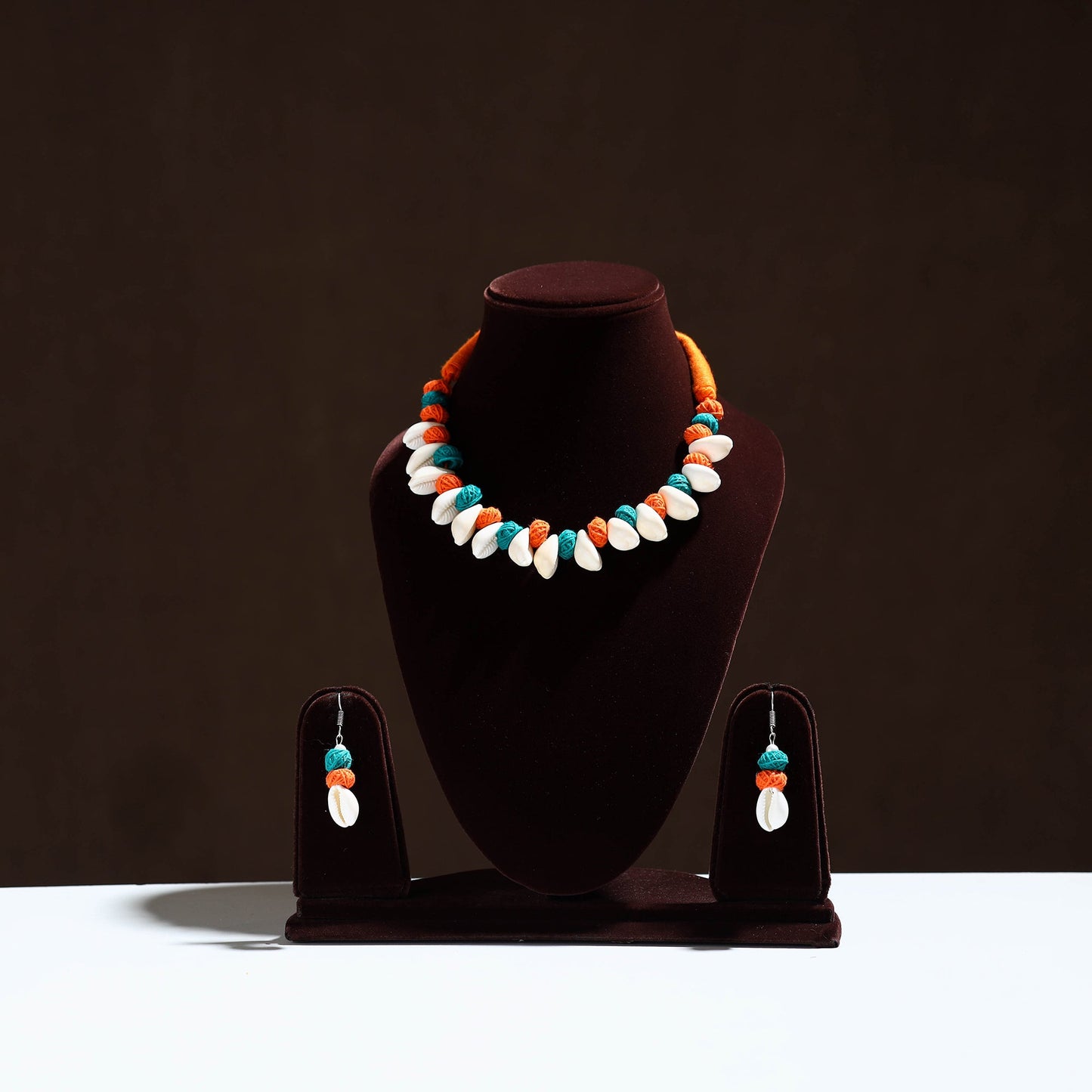 Orange - handcrafted shell & thread work necklace set 21