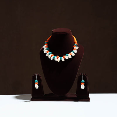 Orange - handcrafted shell & thread work necklace set 21