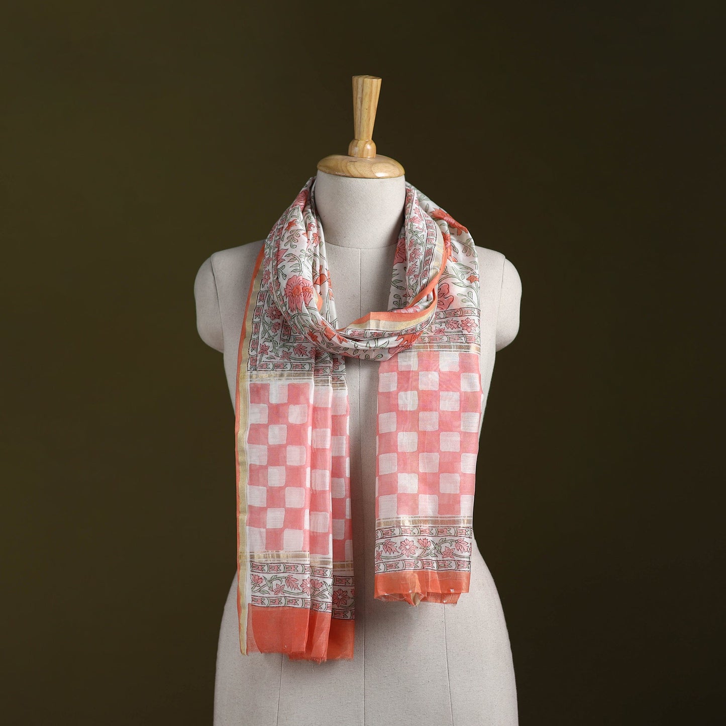 Handloom chanderi silk sanganeri stole 03 - handcrafted