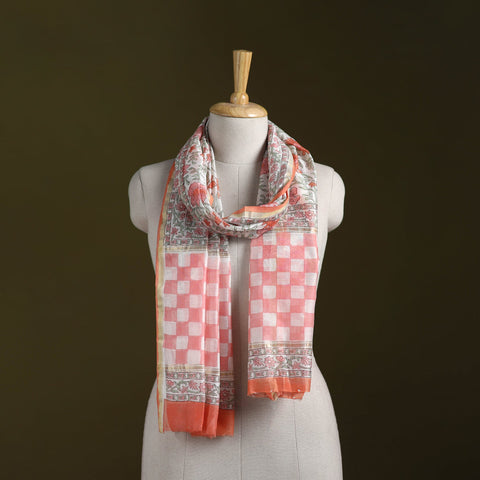 Handloom chanderi silk sanganeri stole 03 - handcrafted
