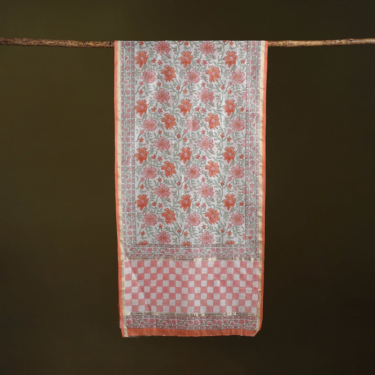 Handloom chanderi silk sanganeri stole 03 - handcrafted