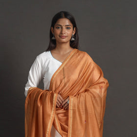Orange Handloom Chanderi Silk Kashida Embroidery Dupatta Online