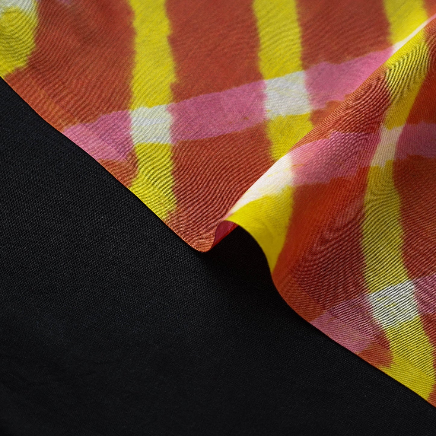 Orange Handloom Chanderi Silk Mothra Tie-Dye Leheriya Fabric